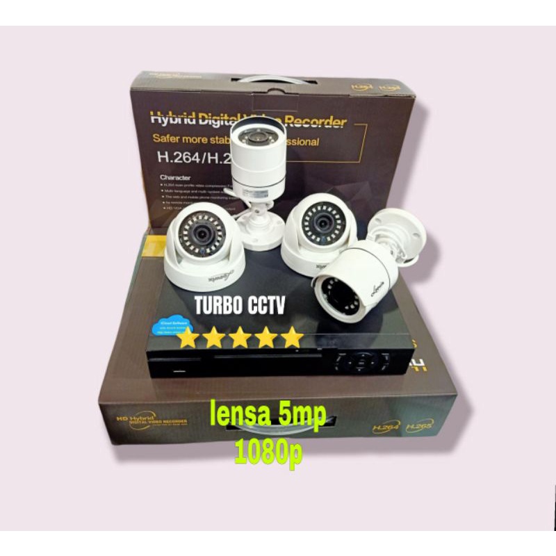 paket cctv 4ch 4 kamera lensa 5mp 1080p indoor / outdoor