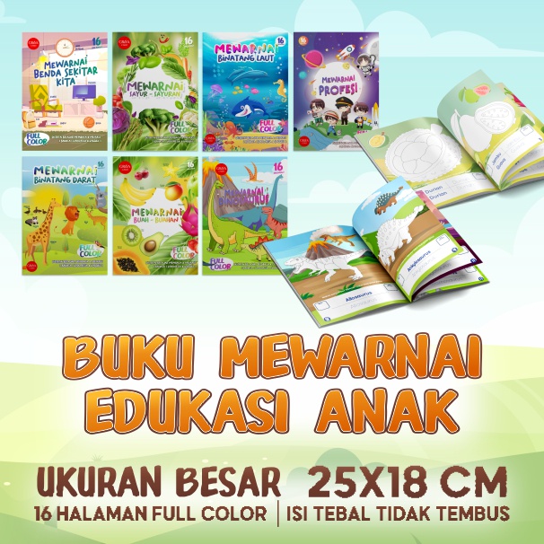 

BUKU MEWARNAI FULLCOLOUR 16HALAMAN Ukuran BESAR bahan TEBAL | Colouring Book ANAK TK PAUD