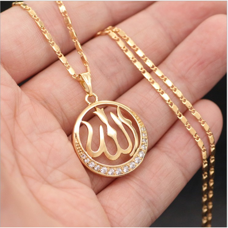 LRC Kalung Fashion Round Islam Lafadz Allah Bahan Copper Lapis Emas