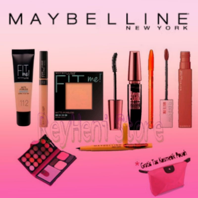 Maybelline - Paket Kosmetik Set Murah Super Komplit 8 in 1 - Paket Skincare Mayebelline - Paket Make