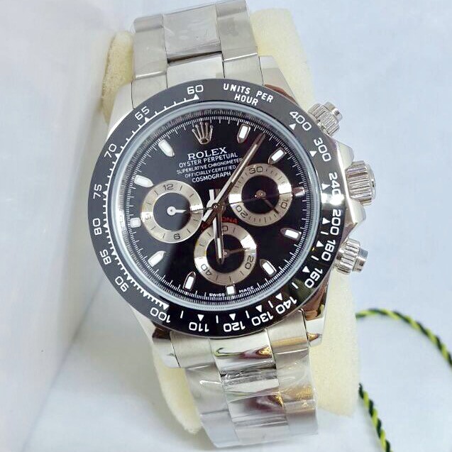 Rolex Daytona Pria Ring Hitam Super 4 cm Bergaransi Silver Black