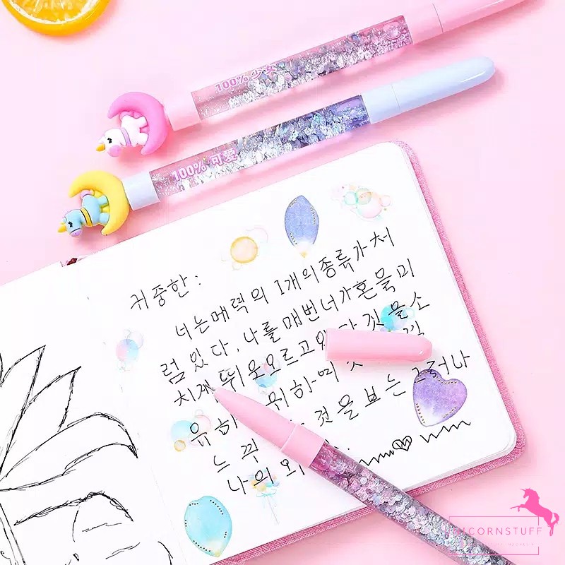 Bolpoin Glitter unicorn Pena Unicorn Premium Tinta Gel Perempuan Anak Journaling Tipis Karakter Pink Pastel Kado Anak Perempuan Alat Tulis Tempat Pensil Sekolah Back To School