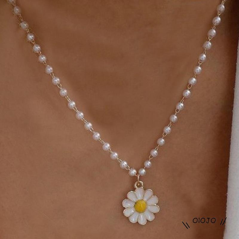 【COD】Kalung Rantai Dengan Liontin Bunga Chrysanthemum + Mutiara Untuk Wanita