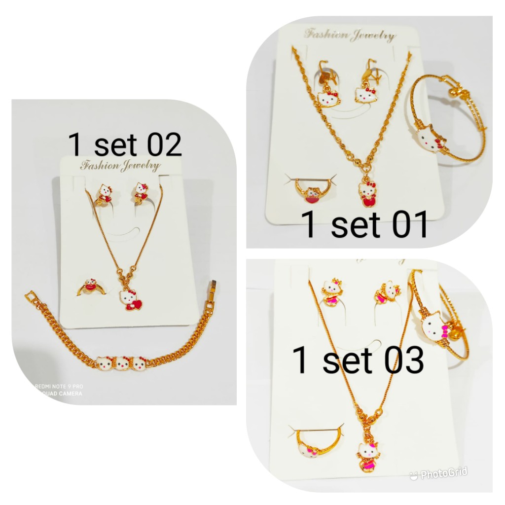 blinqshop  PERHIASAN ANAK 1 SET KALUNG,CINCIN,GELANG DAN ANTING ACSESORIS FASHION TITANIUM