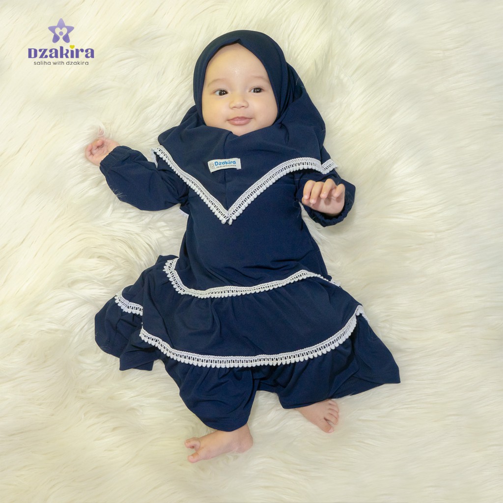 GAMIS BAYI 0-3thn RENDA POMPOM KIRANA NAVY JERSEY TWIST PREMIUM ORIGINAL by DZAKIRA