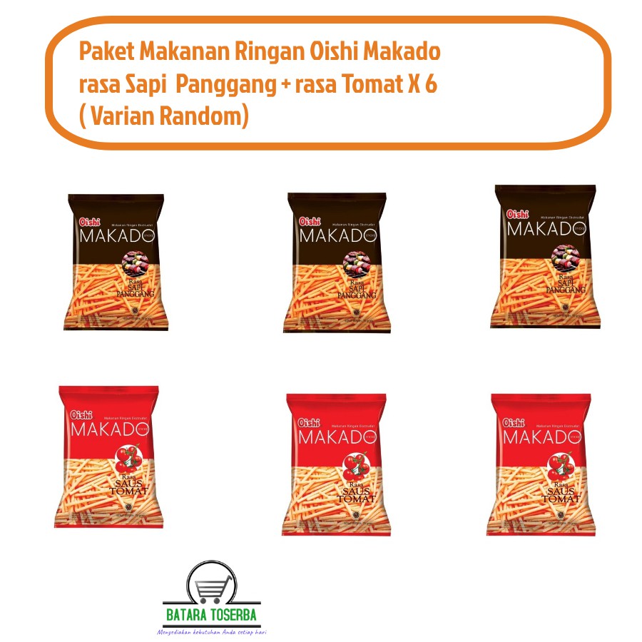 

Paket Oishi Makado rasa Sapi Panggang + rasa Tomat X 6 (Varian Random)