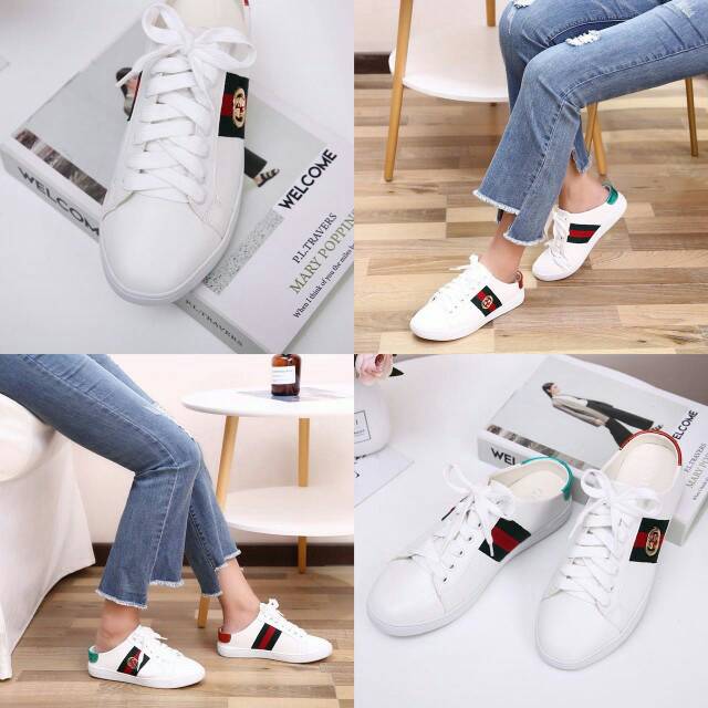 NEW ARRIVAL sepatu Gucci Ace Logo Leather Slip Sneakers Shoes.....
Kode Y2041