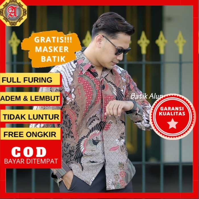 Batik Solo Pria Lengan Panjang Premium Kombinasi Tulis Cap Modern Furing Adem Lembut Motif Abb 011