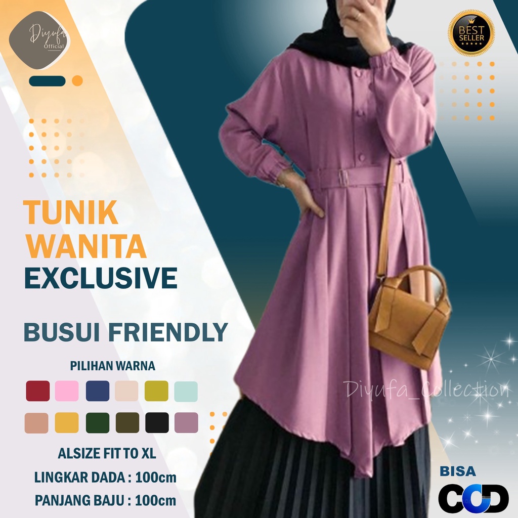 Baju Tunik Wanita Remaja Dress Fashion Muslim Atasan Blouse Jumbo LD 110 120 Terbaru