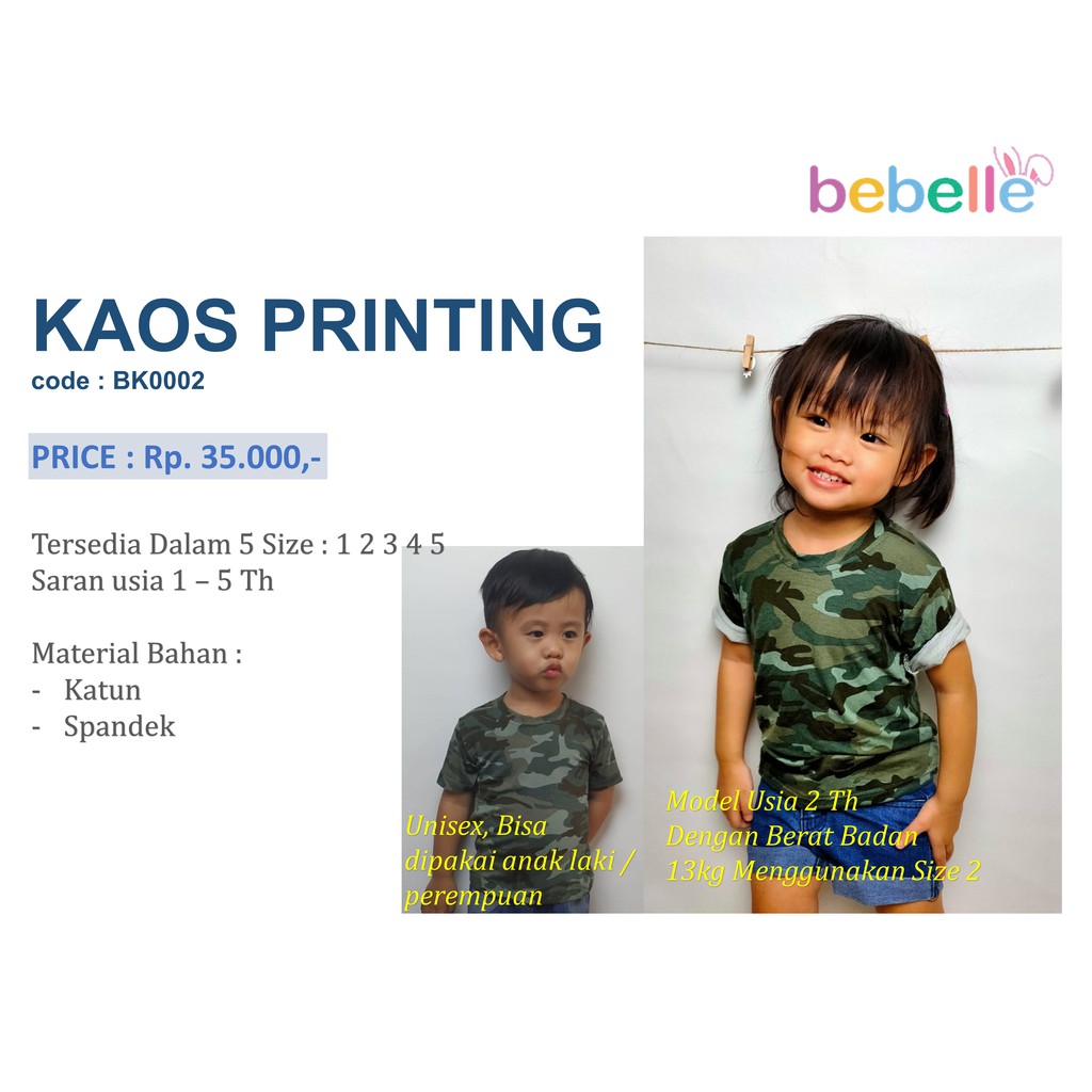 BEBELLE  PABK0002 KAOS OBLONG BAYI ANAK SERI PRINTING - BELLA SHOP