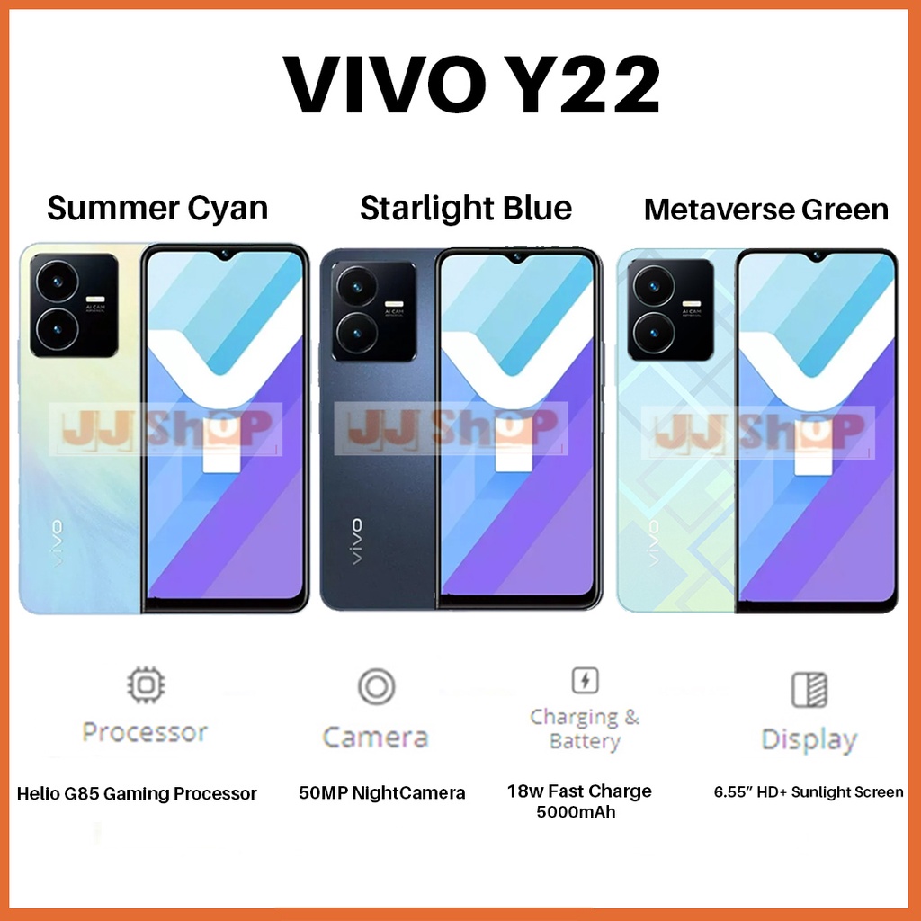 VIVO Y22 6/128 &amp; 4/128 4/64 GB RAM 6GB 4GB ROM 128GB 64GB GARANSI RESMI