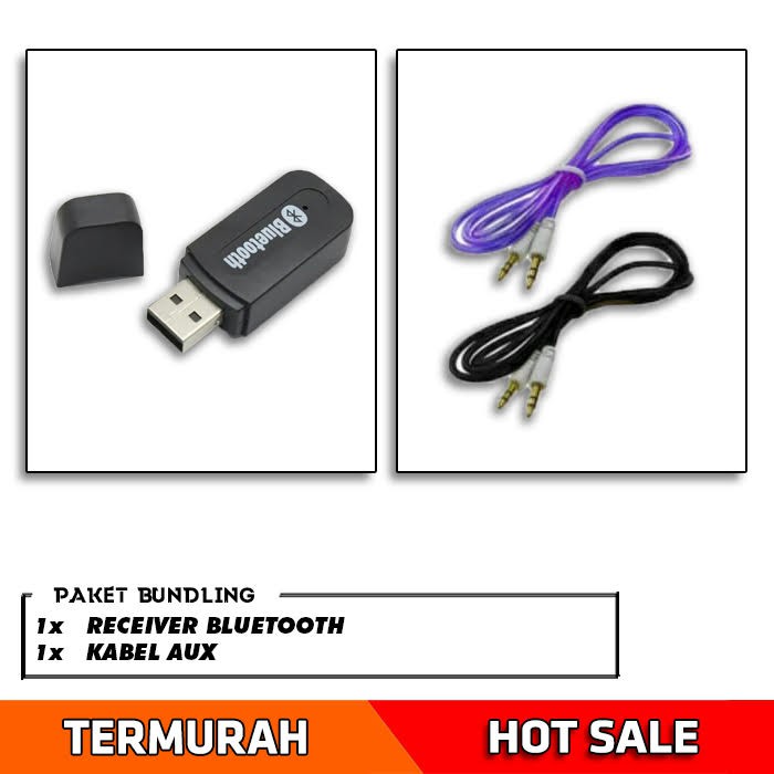 BUNDLING PAKET AUDIO RECEIVER BLUETOOTH + KABEL AUX - MURAH BNAGET - PAKET HEMAT - BLUETOOTH RECEVER