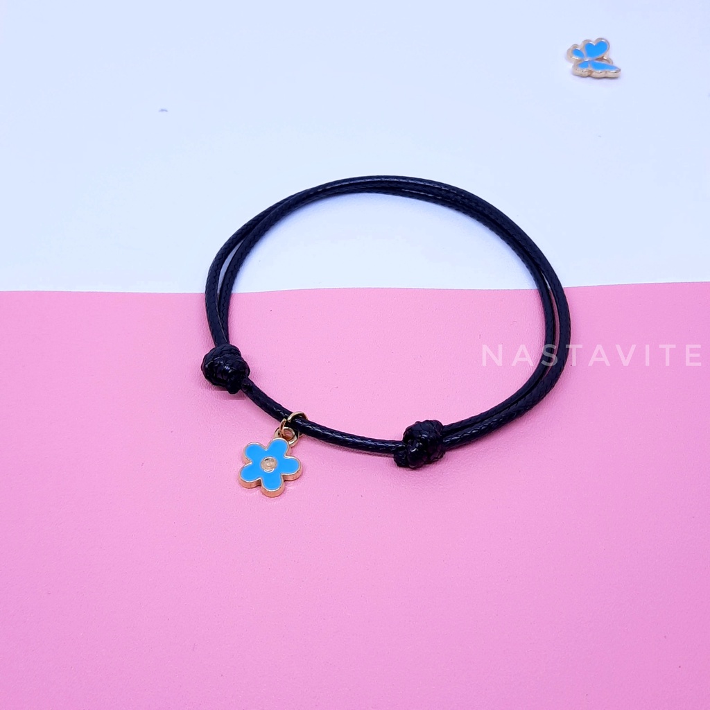 Gelang Couple Sahabat 3 Orang Liontin Kupu-kupu Awan Love Bunga Simple Tali Korea Hitam Polos Murah Blue Series