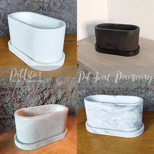 Pot semen Oval Panjang Handmade (pot dan tatakan 1 set)