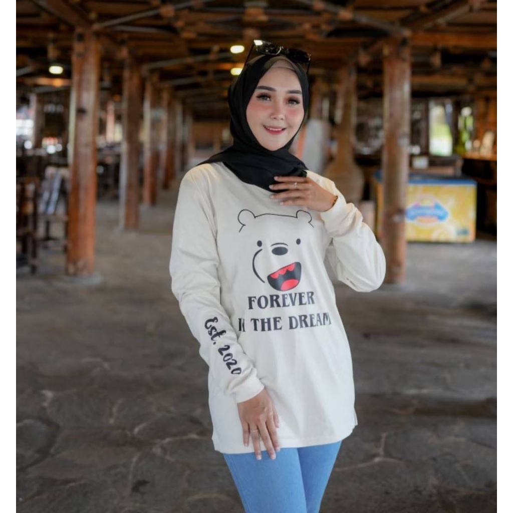 Kaos Wanita Lengan Panjang/Atasan wanita lengan panjan terbaru/ kaos wanita lengan panjang putih