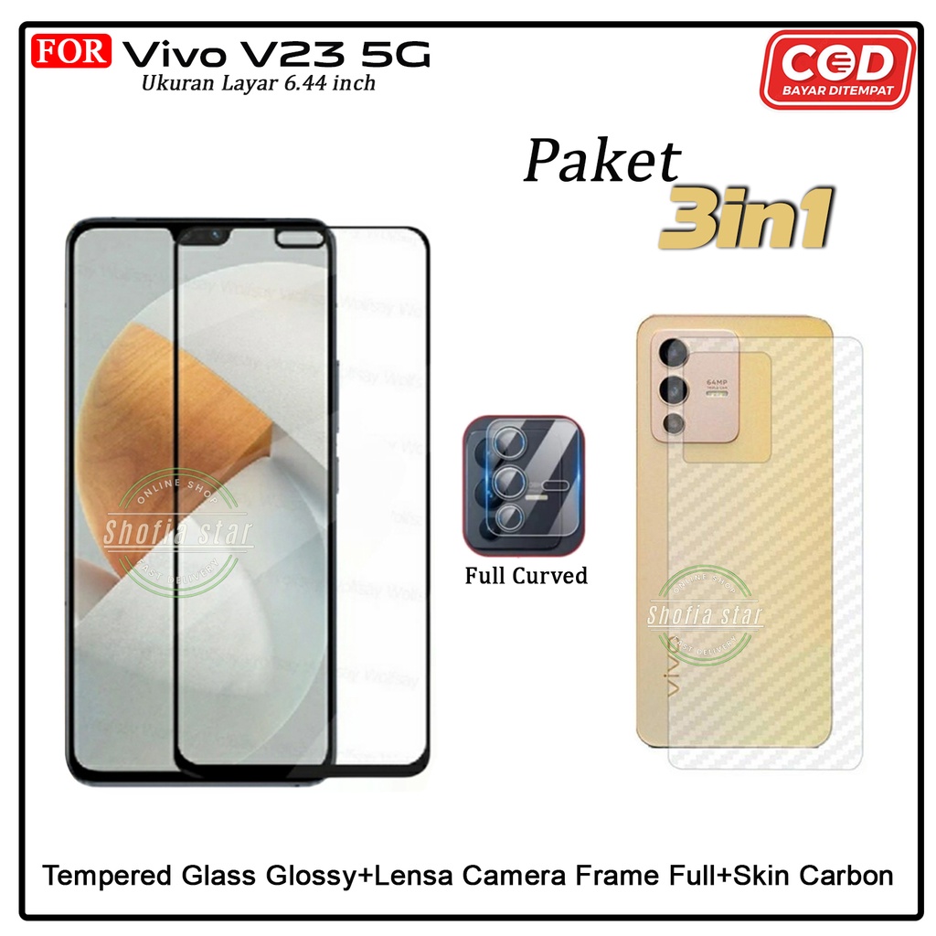 PAKET 3IN1 Tempered Glass Vivo V23 5G TG Layar kaca Full Cover