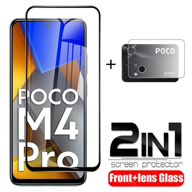 POCO M4 PRO 4G TEMPERED GLASS 2IN1 FULL LAYAR &amp; KAMERA