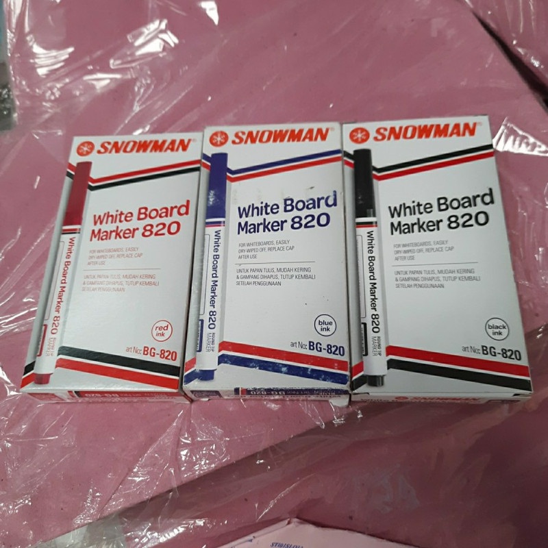 1 LUSIN Spidol Snowman Kecil Whiteboard 820 Hitam Merah Biru - 1 Pack Isi 12 Buah