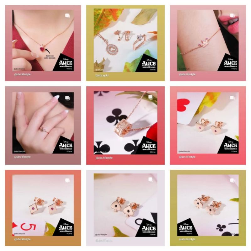 Kalung, gelang serut, anting giwang tusuk, cincin Alice in the wonderland UBS 8K 375