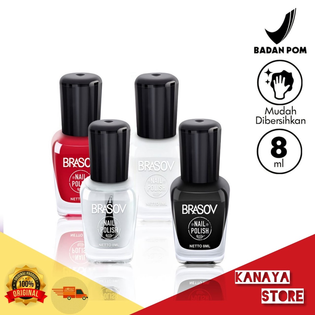 BRASOV Kutek / Cat Kuku 8 ML Nail Polish Poles Kuku Kutex XX-CT Hitam &amp; Putih &amp; Merah &amp; Clear