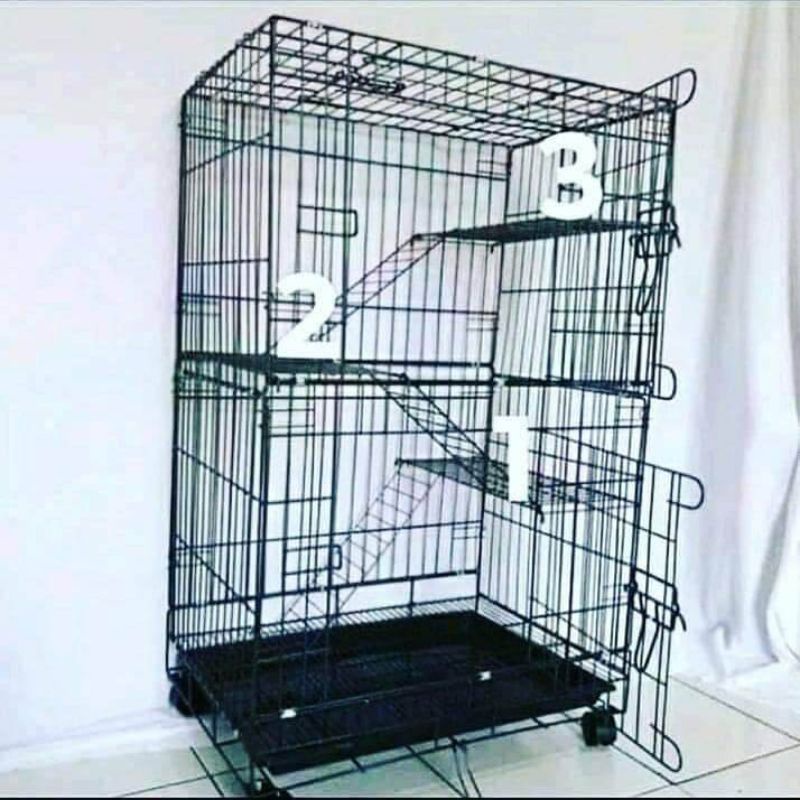 KANDANG KUCING BESI LIPAT TINGKAT 3 / SIZE L / UKURAN 60X40X90CM FREE RODA DAN UKURAN STANDAR 60X40X50CM WARNA RENDOM-4