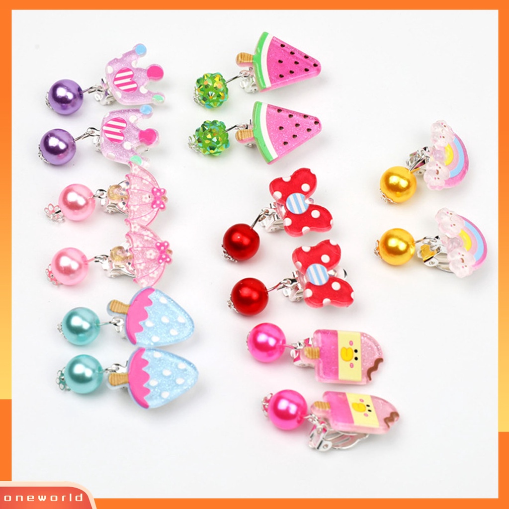 7 Pasang / Set Anting Klip Tanpa Tindik Desain Kartun Untuk Anak Perempuan