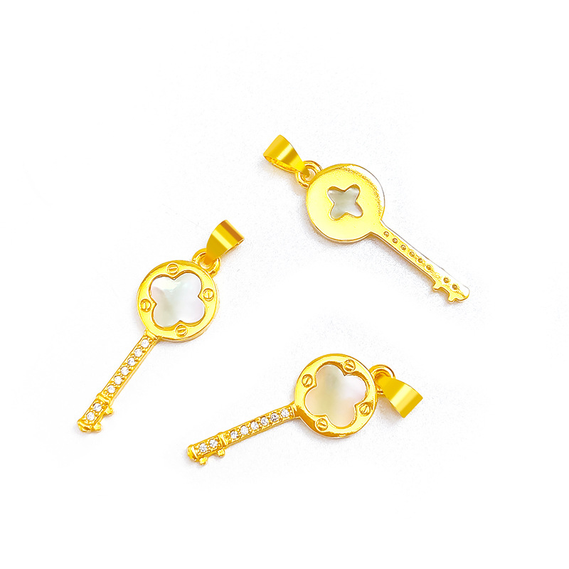 Kalung Klavikula Emas Asli Kadar 375 Hias Liontin Kunci Clover Gaya Korea Untuk Wanita