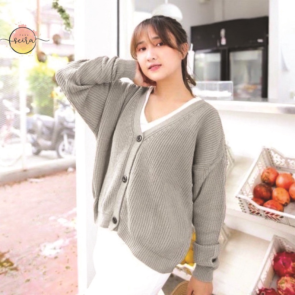 [BISA COD] Olivia Cardy Crop Tebal / Eireen Crop Cardy / Kardigan Rajut Olivia / Cardi balon-Olivia Grey
