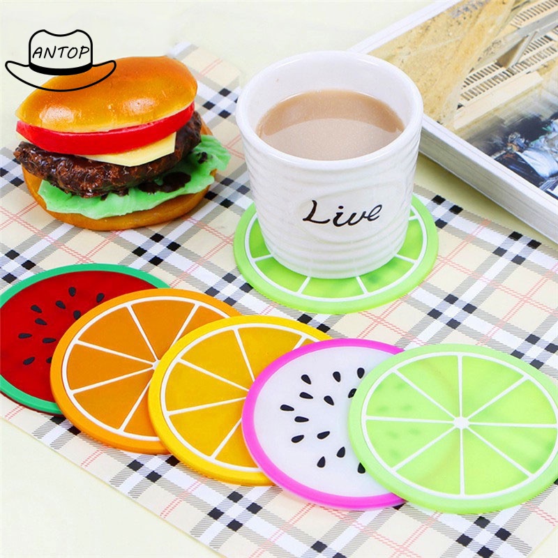 Fruit Shape Silica Gel Cup Glass Mat Tatakan Gelas Cangkir Motif Buah ANTOP