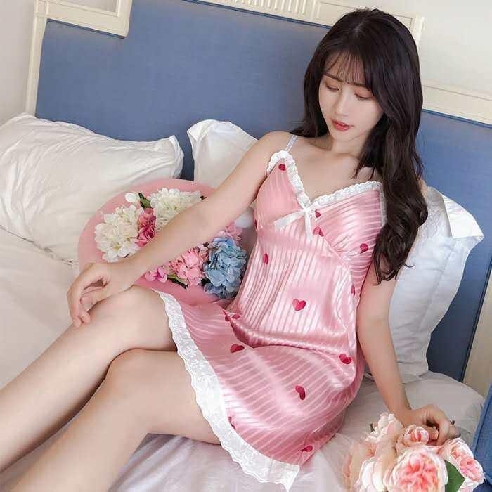 HOPYLOVY - Daster Mini Baju Tidur Kekinian Bahan Satin Love