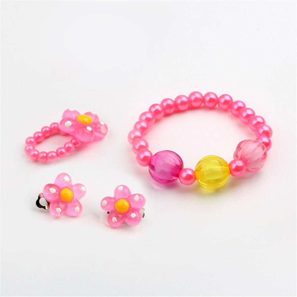 Lily 5Pcs Set Perhiasan Gelang Bunga Mutiara Artificial Lucu