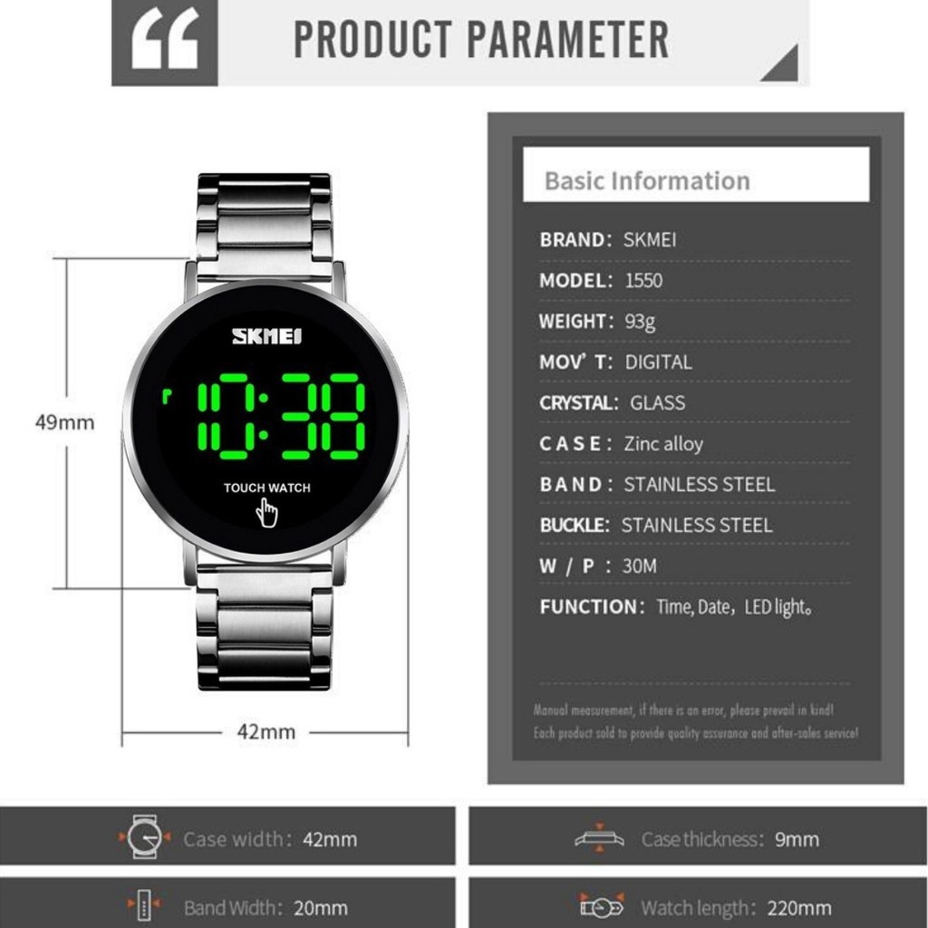 Jam Tangan SKMEI 1550 TOUCH Jam SKMEI Jam Tangan Rantai Pria SKMEI Jam Tangan Cowok Stainles Jam Tangan Pria SKMEI