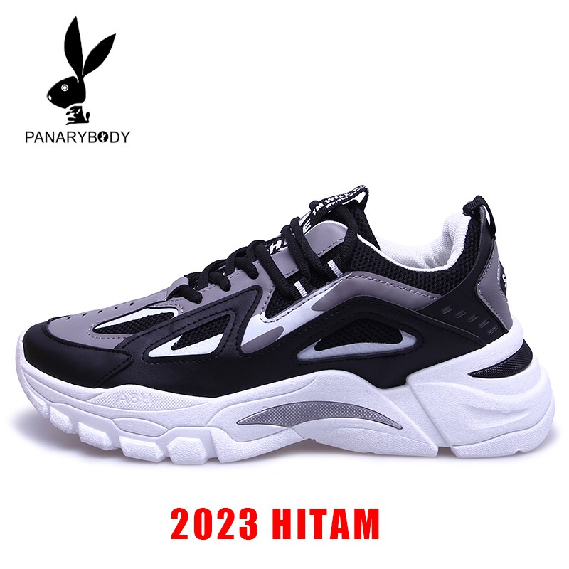 Sepatu Pria Impor Sneakers Olahraga cowok Sepatu Kasual fashion Mesh Low Top Men Sport Shoes murah-2023 HITAM