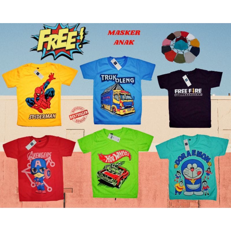 Baju / Kaos Distro Anak Laki Laki dan Perempuan/ Unisex / Baju / Motif Karakter / KAOS ANAK LAKI LAKI PEREMPUAN T SHIRT DISTRO MURAH ECERAN GROSIR COWOK CEWEK / Kaos anak distro anak laki laki superman logo batman logo iron man captain amrica spiderman