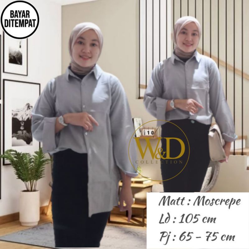 KEMEJA POLOS TANGAN SKODER | BAJU KANTOR PUTIH HITAM | KEMEJA FORMAL| ATASAN WANITA LENGAN PANJANG-Abu 27