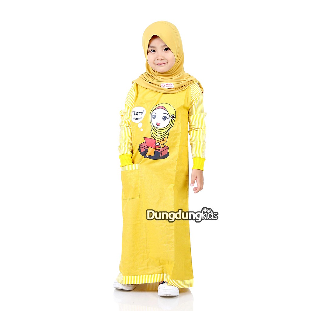  Baju  Muslim Anak Perempuan  Gamis Katun Rami Iqro Kuning 