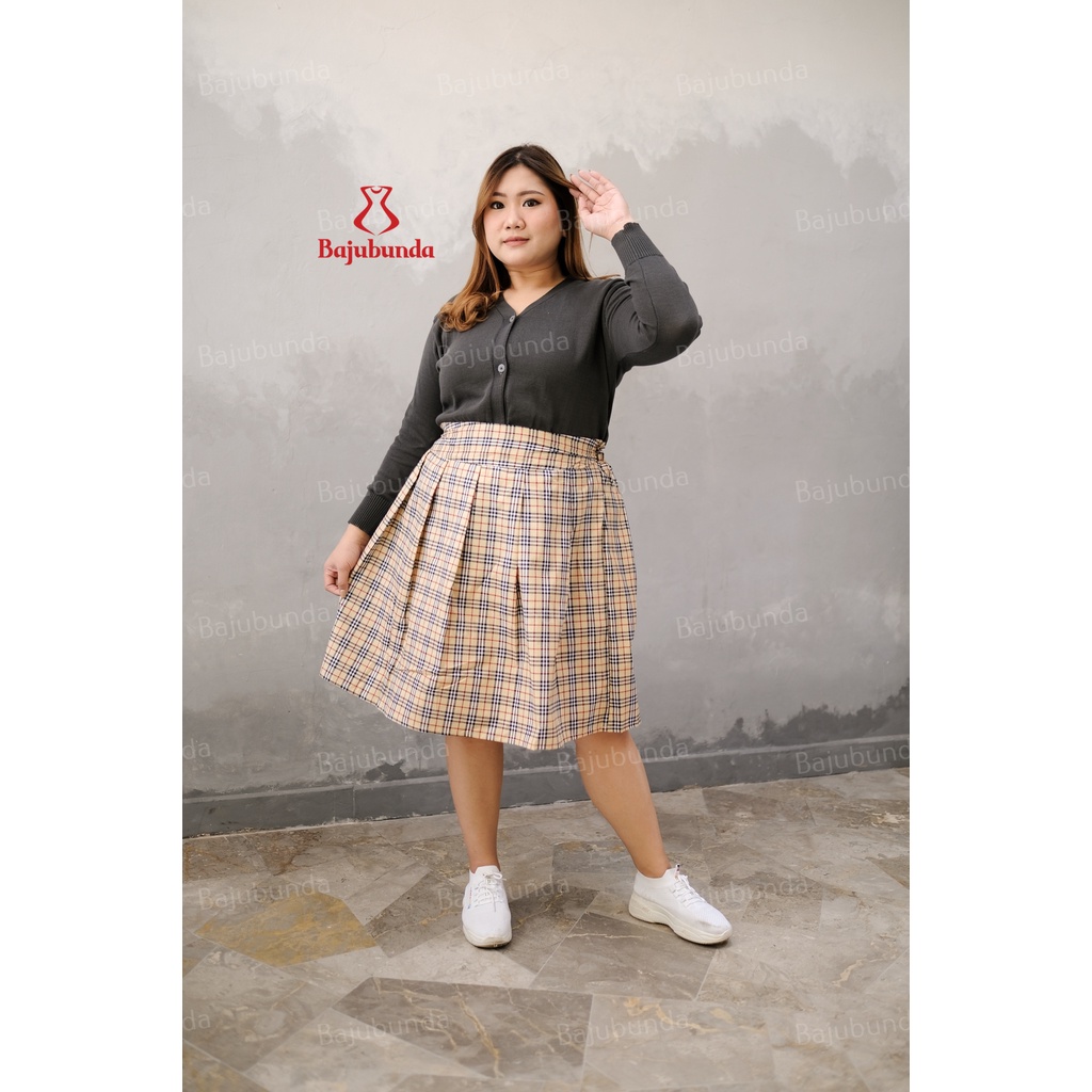 BAJUBUNDA - Rok Midi Jumbo Kotak Kotak / Rok Big Size / Plus Size Skirt / Midi Skirt