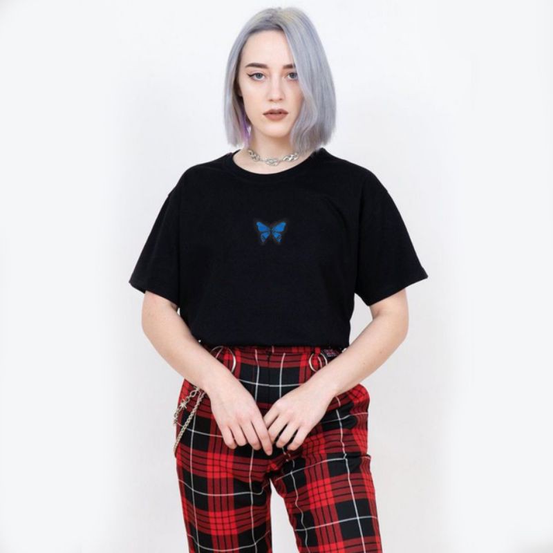 BLUE BUTTERFLY  / TERMURAH BAJU KAOS KATUN WANITA LENGAN PENDEK / TUMBLR TEE /  OVERSIZE