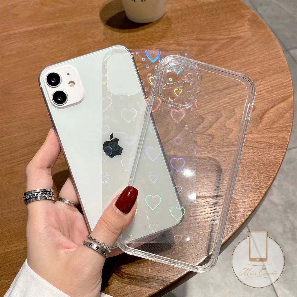 Soft Case Transparan Laser Motif Hati Untuk iPhone 6 6s 7 8 Plus XR 11 13 12 Pro XS Max X SE