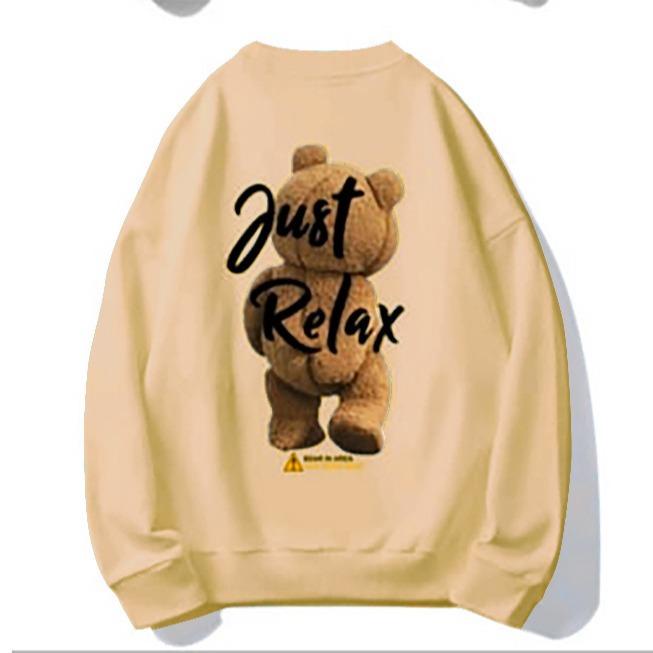 BEFAST - ZFC OOTD Wanita Sweater WONSU / SWEATER OVERSIZE JUST RELAX BEAR / Pakaian Wanita Lengan Panjang / Sweater Kekinian Remaja / Sweater Motif Beruang / Fashion Wanita Casual / Keluaran Terbaru 2022 / Termurah