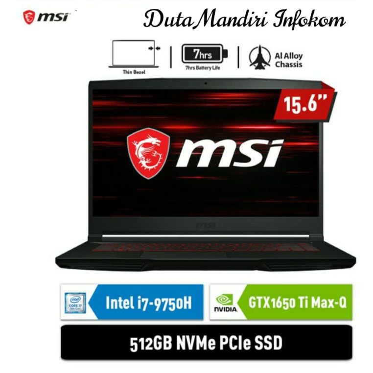 Msi GF63 9SCSR 882 - I7-9750H 8GB 512GB GTX1650Ti Max Q 15.6 FHD Win10
