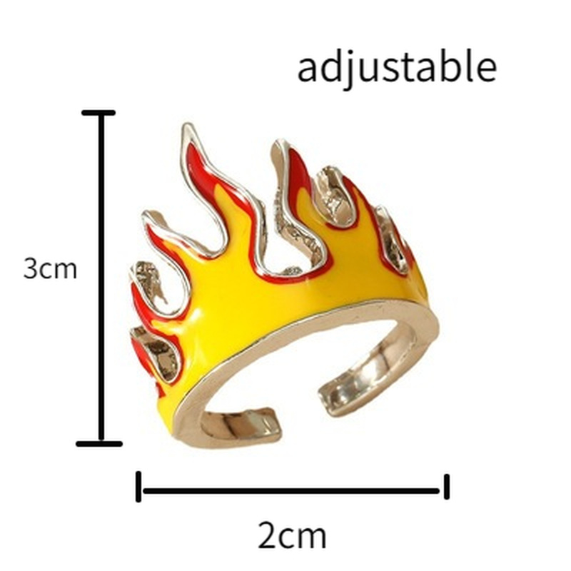 Cincin Model Terbuka Bahan Alloy Desain Api Kuning Gaya Punk Bohemia Hip Hop Adjustable Untuk Wanita Charms