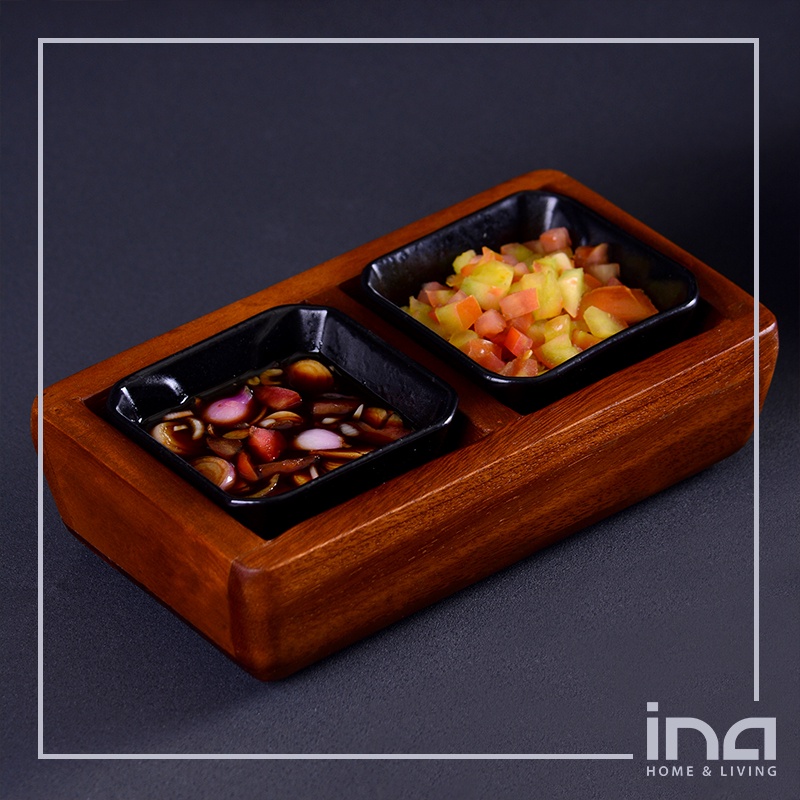 INAH&amp;L - Wadah Bumbu Kayu Celeste 2 Bagian (Isi 1) X Sango StrEAT Dip Bowl (Isi 4)