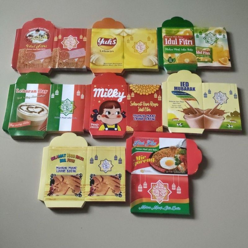 

Amplop lebaran viral ,motif Snack masih lembaran belum di lem