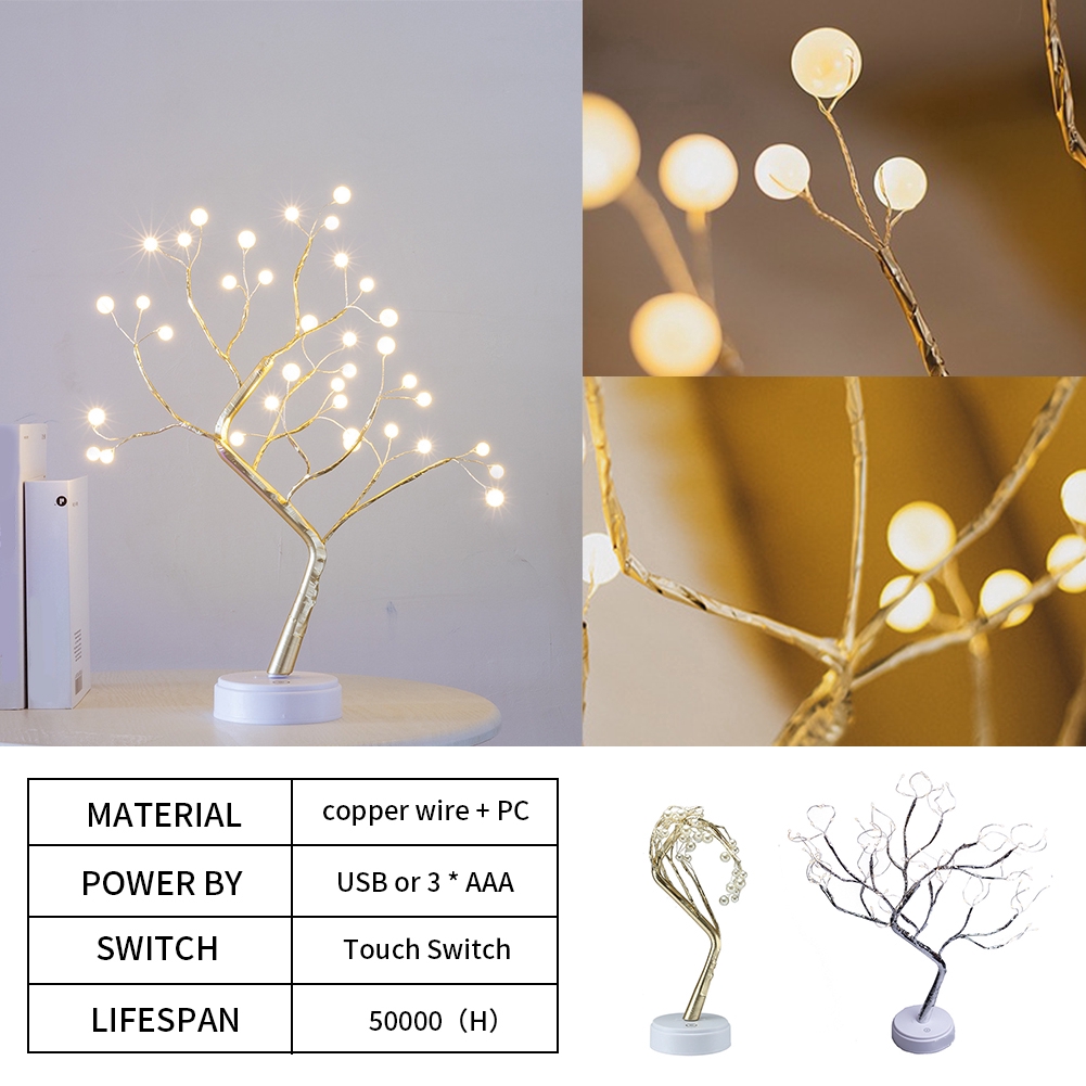 【P&amp;T】Lampu Pearl Firefly LED Copper Wire Tree Light Christmas Night Light Decoration USB or Battery