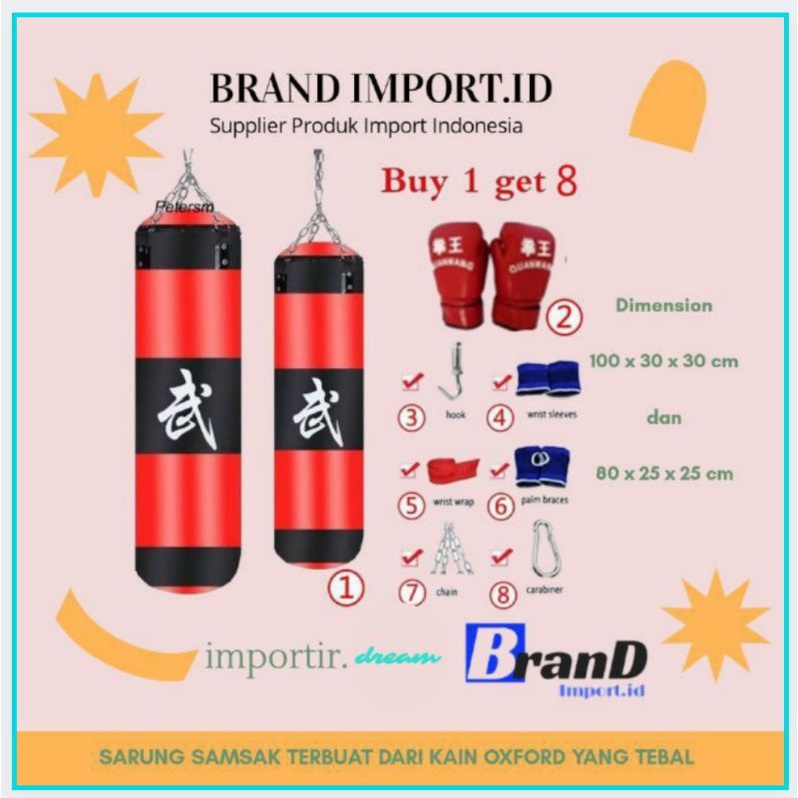 (MAINANKYU) Paket Lengkap Sarung Samsak Tinju MMA Muay Thai Boxing ukuran (80 dan 100CM)