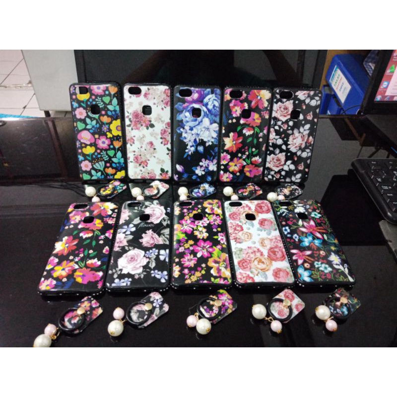 Case Flower + ring stand ( Ringnya Terlepas ) for Samsung/Xiaomi/Oppo/Vivo