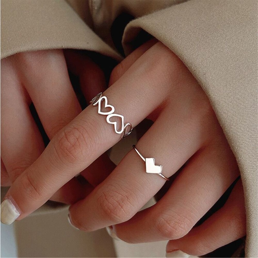 2 Pcs/pack Light Luxury Open Ring Love Ring Female Fashion Personality Single Korean Trendy Women Ladies Gifts