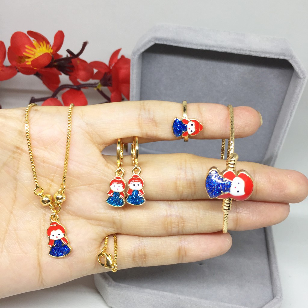 Xuping Set Anak 4 Pcs Isi Kalung Gelang Anting Cincin Princess Glitter Biru - BS012