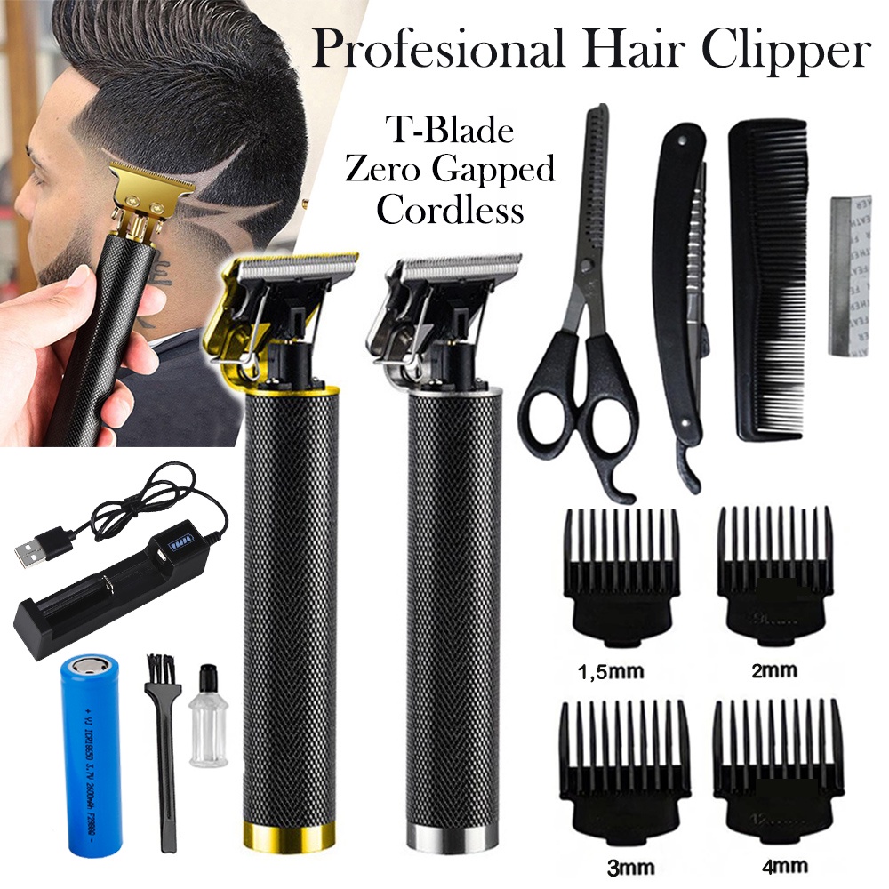 Pencukur Rambut Pria Cordless Professional Hair Clipper Kits T-Blade 0mm Zero Gapped Baldhead Shaver